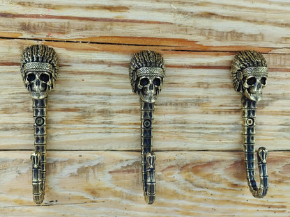 Handmade Wall Hook "Native American Skull"