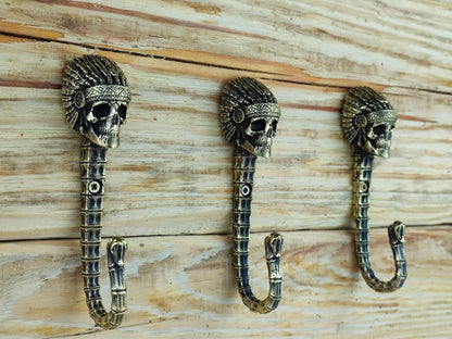 Handmade Wall Hook "Native American Skull"