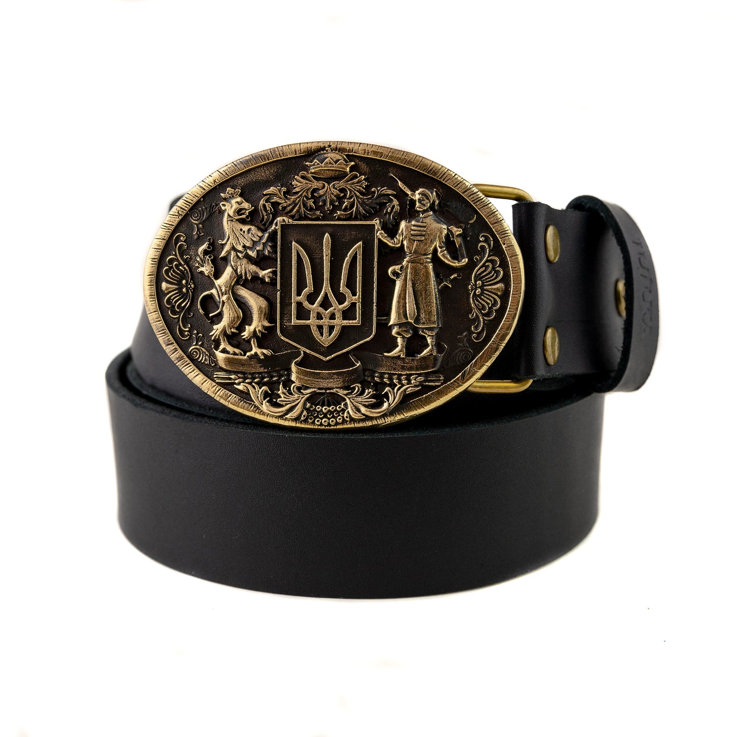 Leather belt with brass buckle "Ukrainian Trident"