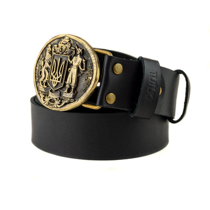 Leather belt with brass buckle "Ukrainian Trident"