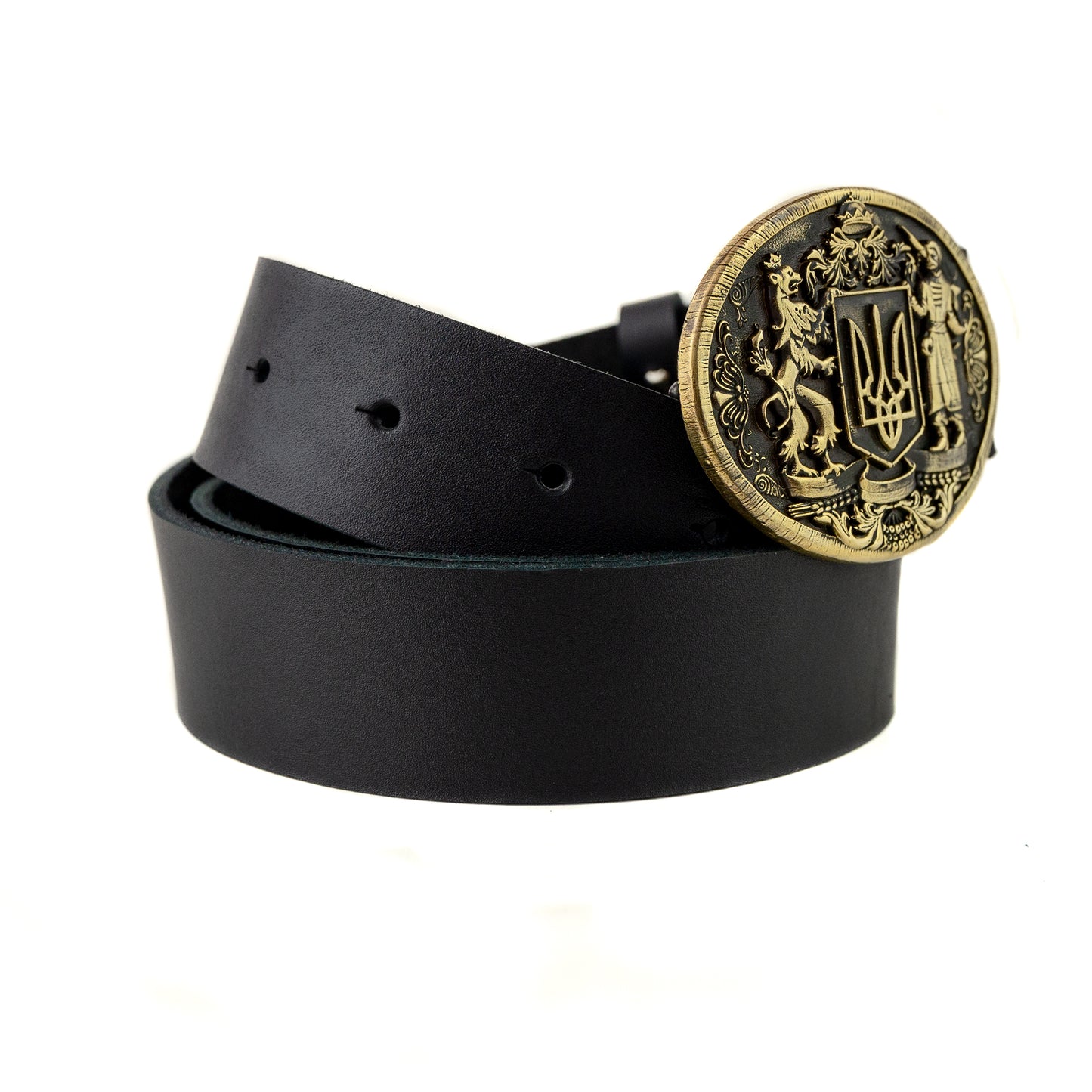 Leather belt with brass buckle "Ukrainian Trident"