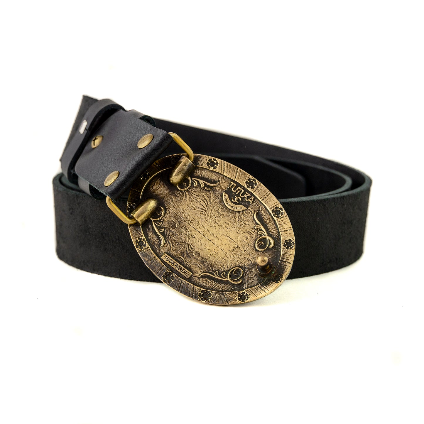 Leather belt with brass buckle "Ukrainian Trident"