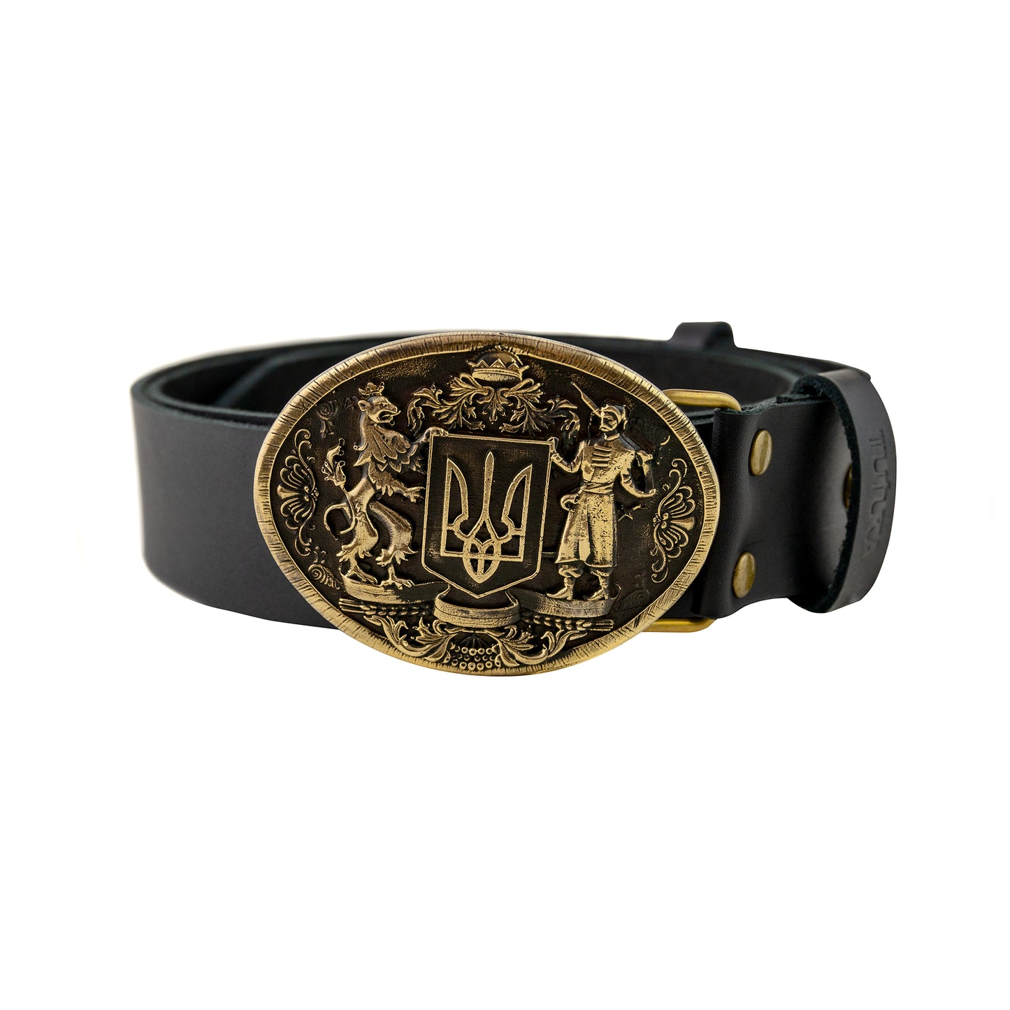 Leather belt with brass buckle "Ukrainian Trident"