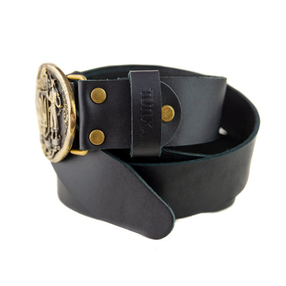 Leather belt with brass buckle "Ukrainian Trident"