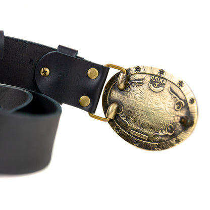 Leather belt with brass buckle "Ukrainian Trident"