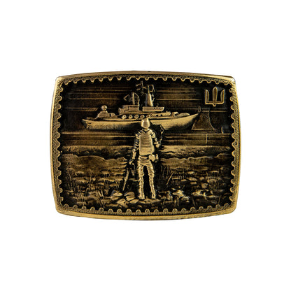 Leather belt with brass buckle "Russian warship go .."