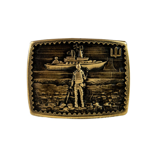 Brass buckle "Russian warship go .."