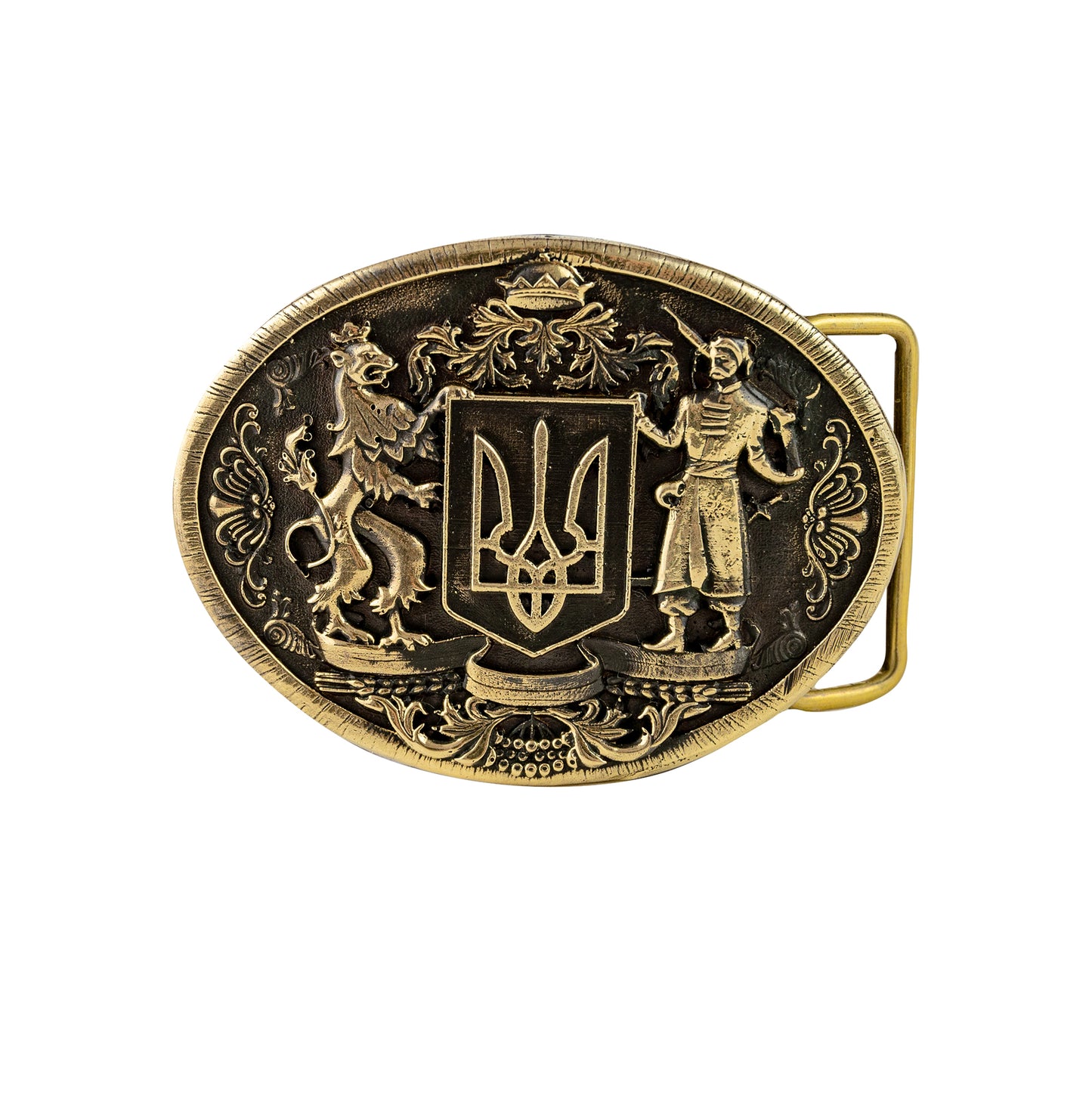 Leather belt with brass buckle "Ukrainian Trident"