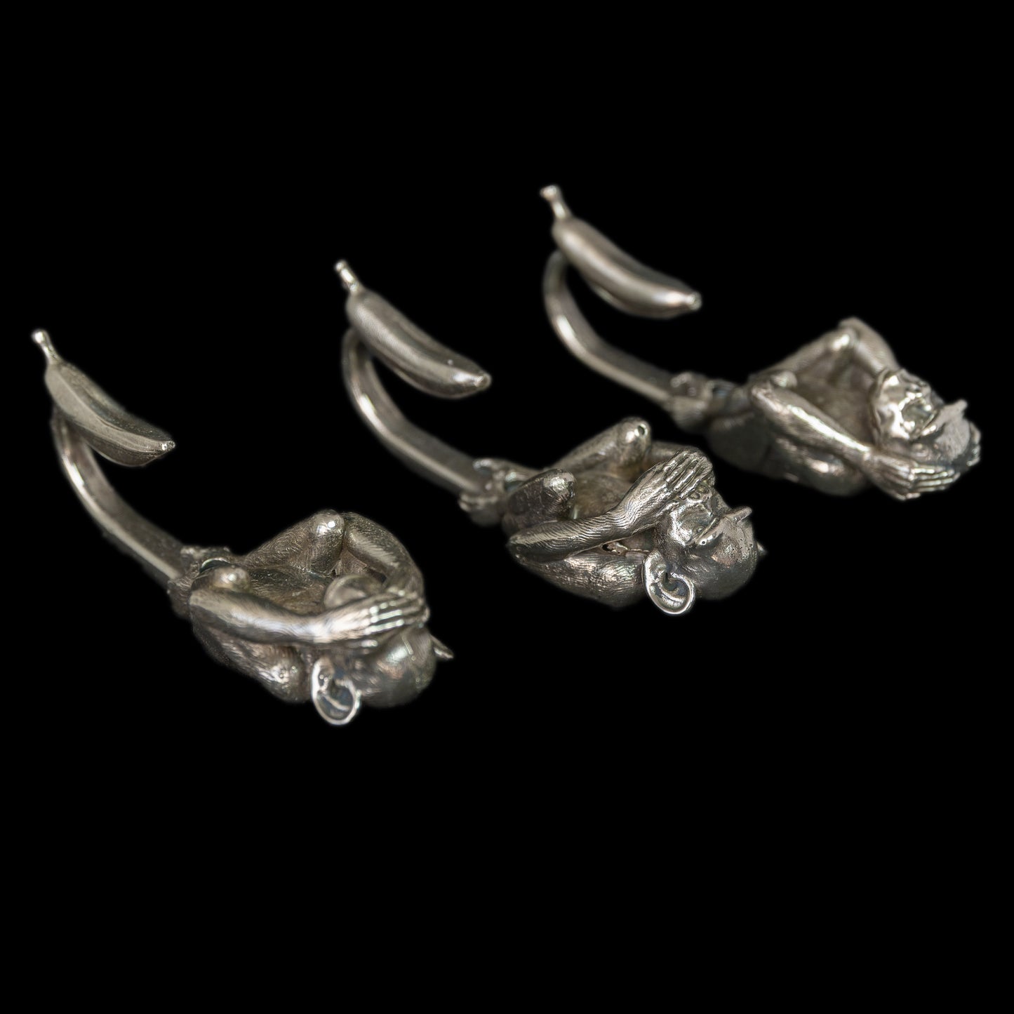 Set of three Handmade Wall Hooks "See No Evil, Hear No Evil, Speak No Evil"