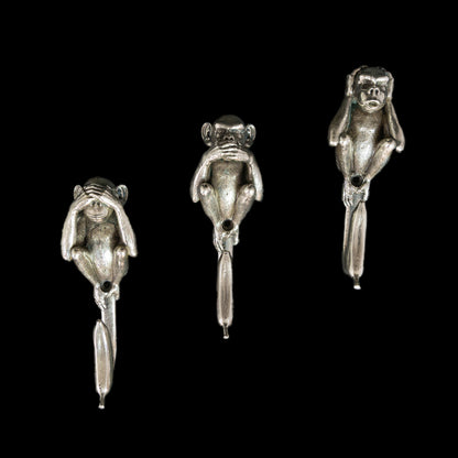 Set of three Handmade Wall Hooks "See No Evil, Hear No Evil, Speak No Evil"