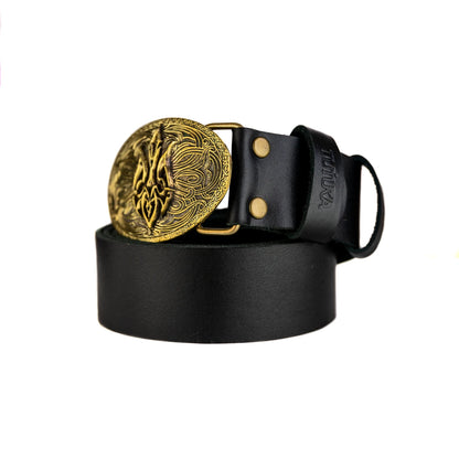 Leather belt with brass buckle "Trident"