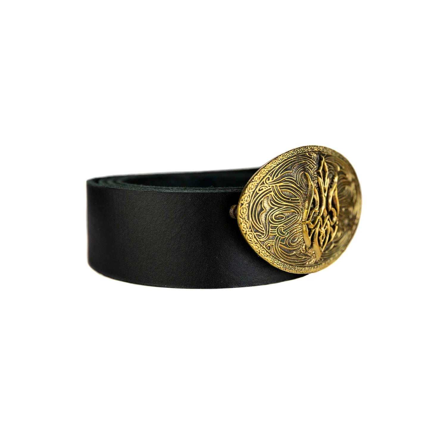 Leather belt with brass buckle "Trident"