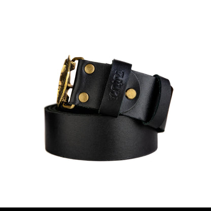 Leather belt with brass buckle "Trident"