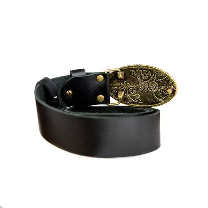 Leather belt with brass buckle "Trident"