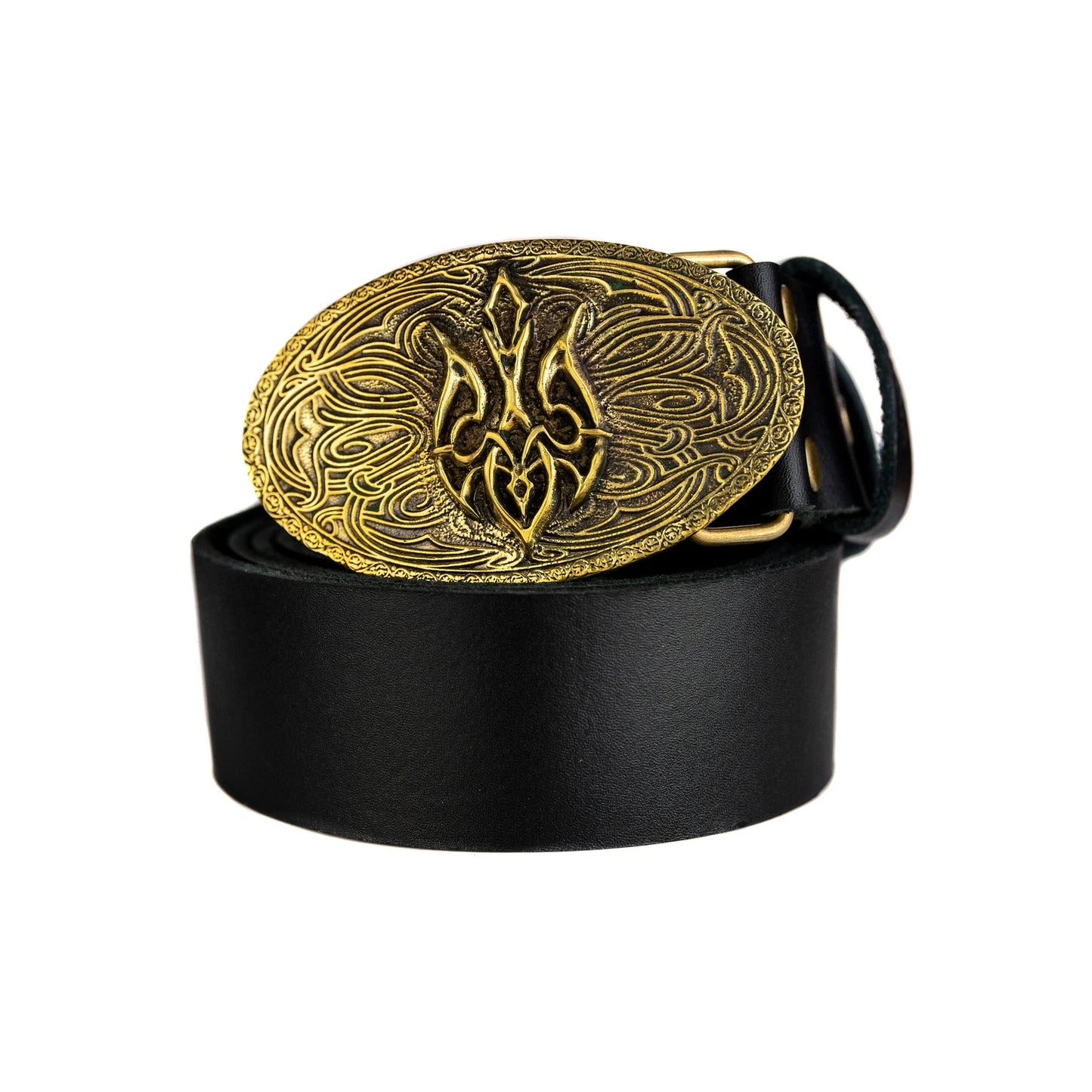 Leather belt with brass buckle "Trident"