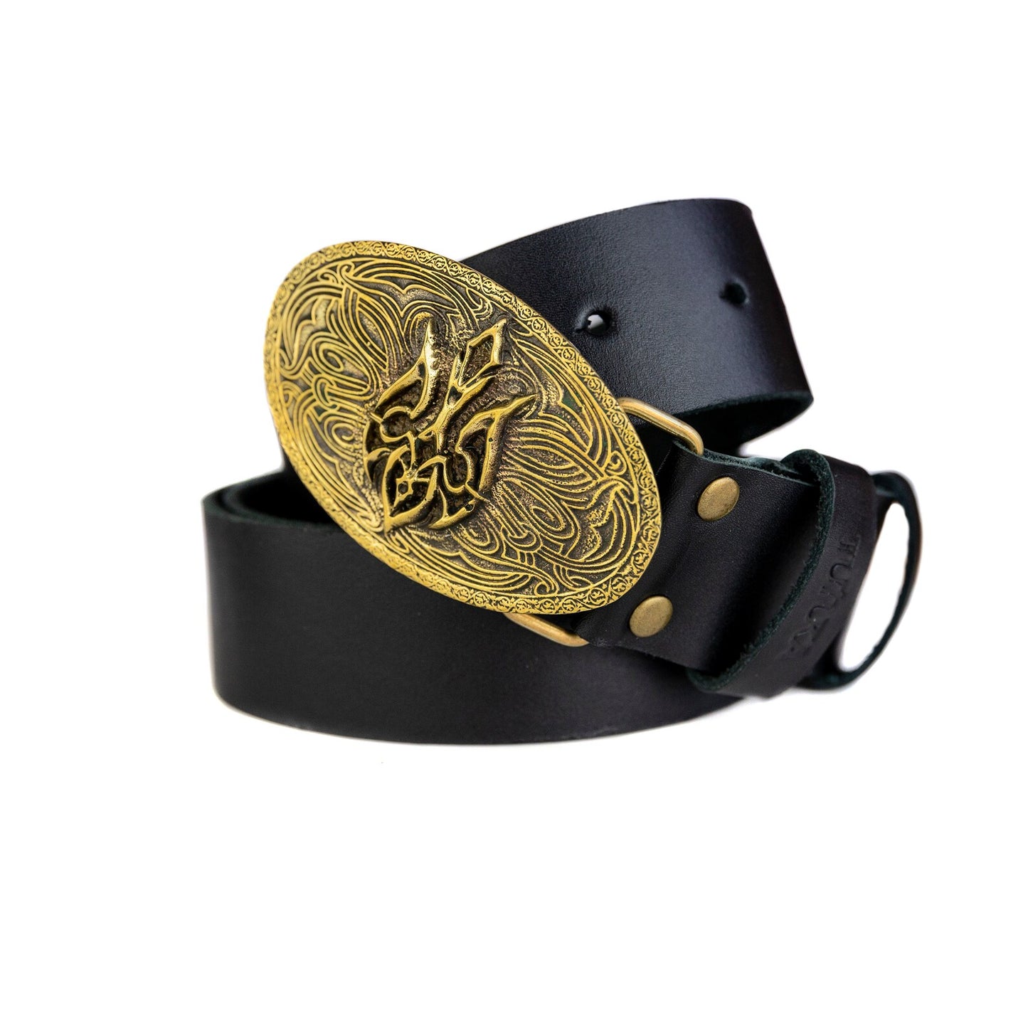 Leather belt with brass buckle "Trident"