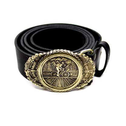 Leather belt with brass Buckle "Bicycle Trip"