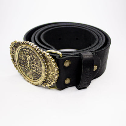 Leather belt with brass Buckle "Bicycle Trip"