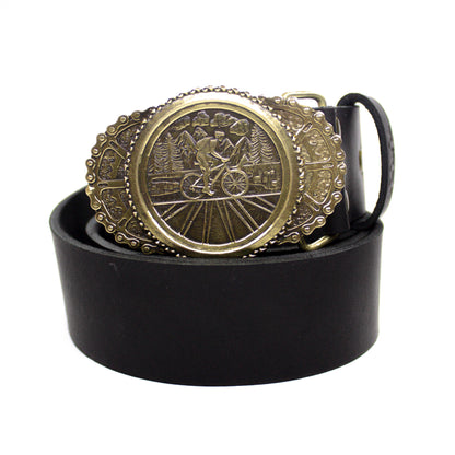 Leather belt with brass Buckle "Bicycle Trip"