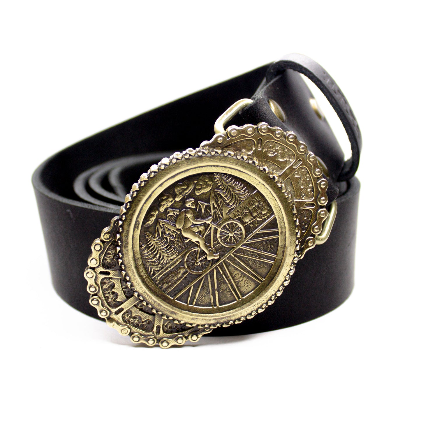 Leather belt with brass Buckle "Bicycle Trip"