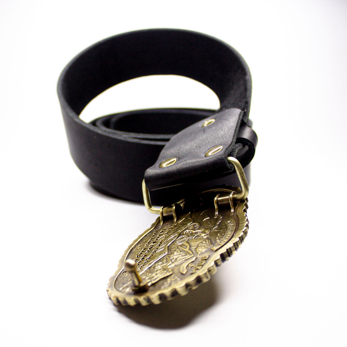 Leather belt with brass Buckle "Bicycle Trip"