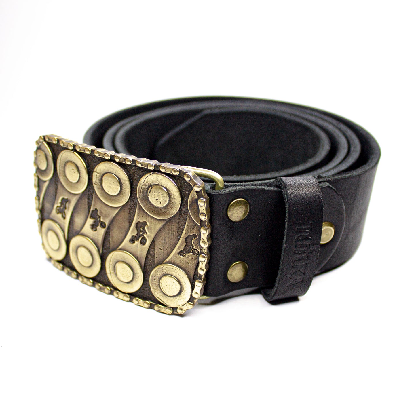 Leather belt with brass buckle "BMX Racing "