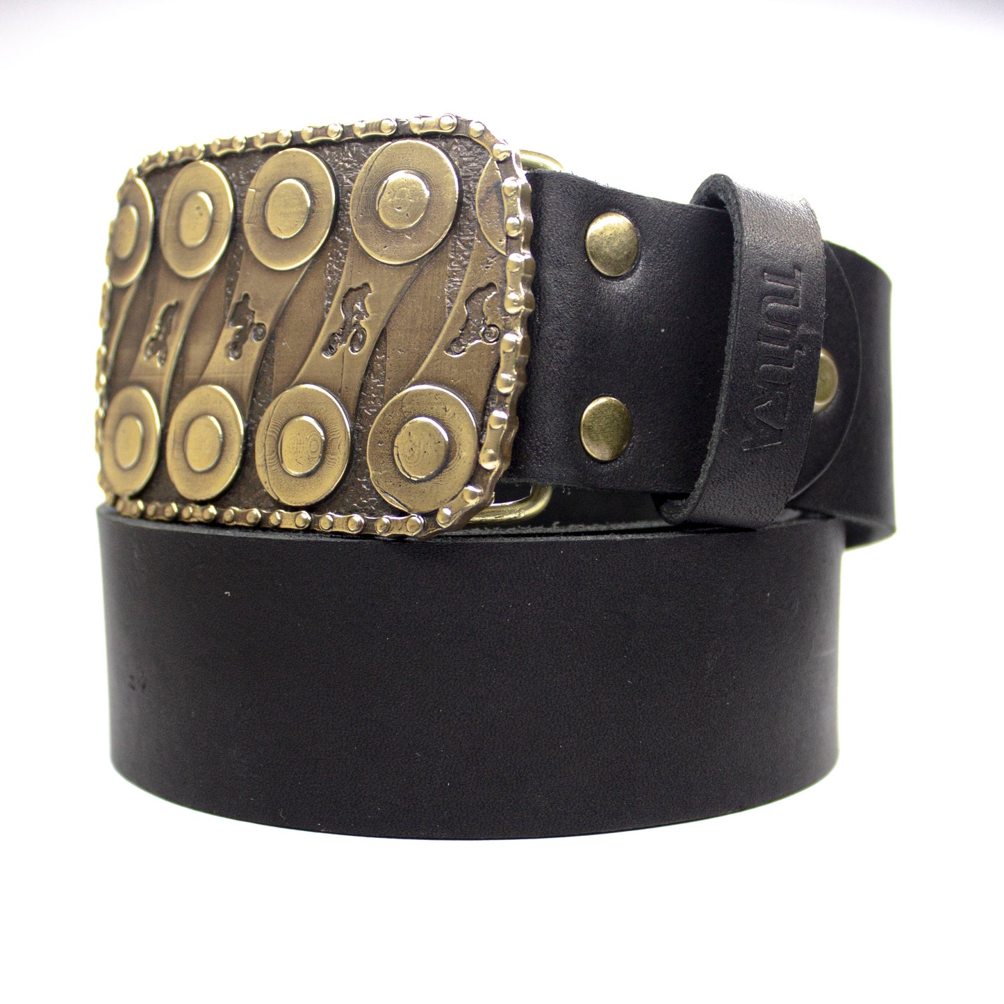 Leather belt with brass buckle "BMX Racing "