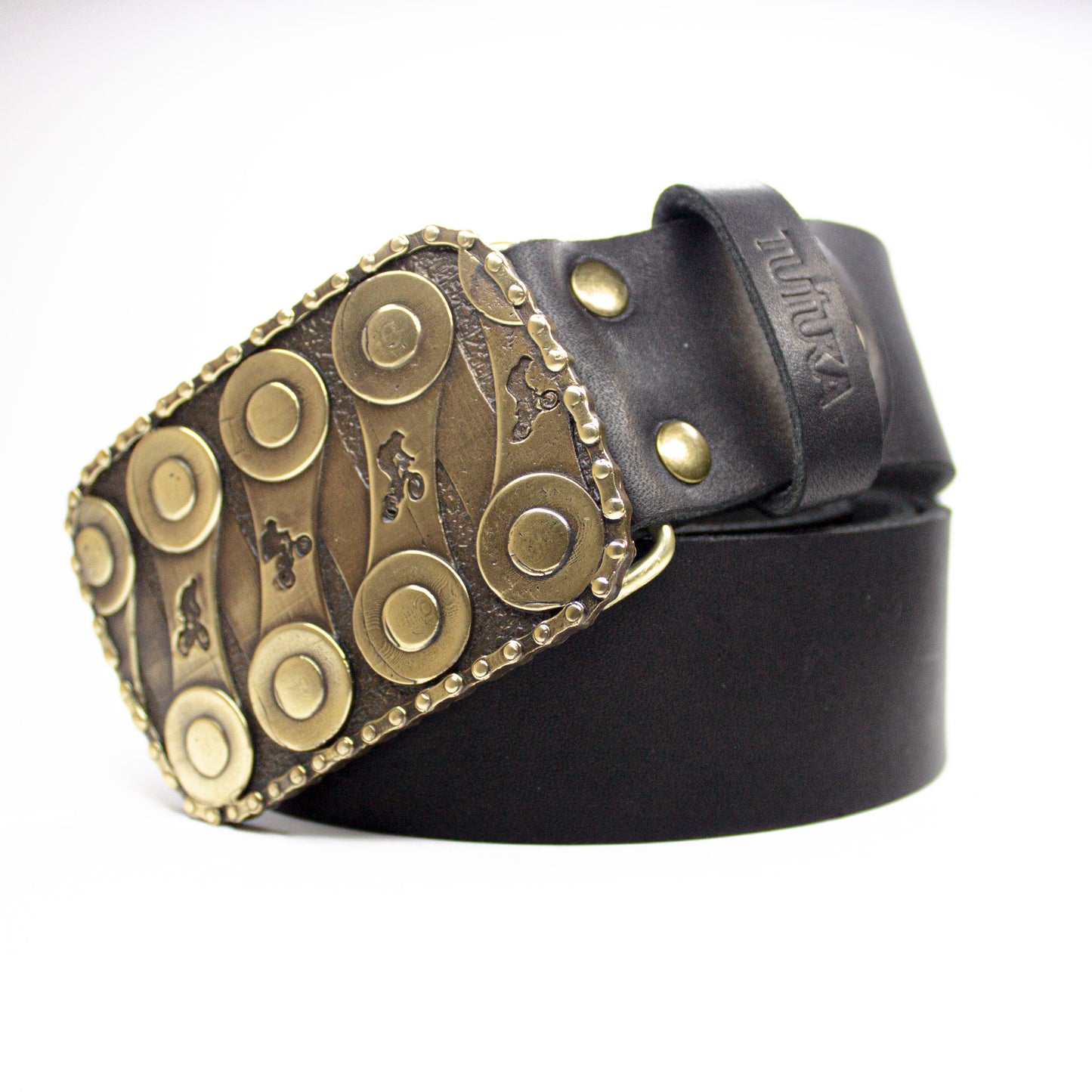 Leather belt with brass buckle "BMX Racing "