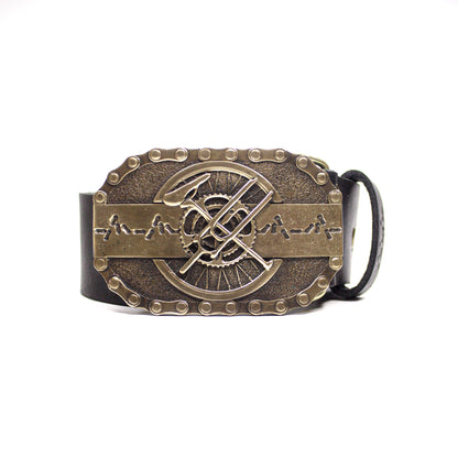 Leather belt with brass buckle "Сyclist's Heart"