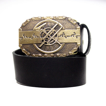 Leather belt with brass buckle "Сyclist's Heart"