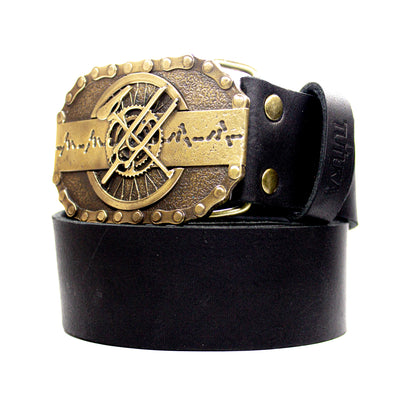 Leather belt with brass buckle "Сyclist's Heart"