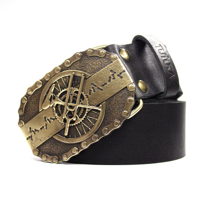 Leather belt with brass buckle "Сyclist's Heart"