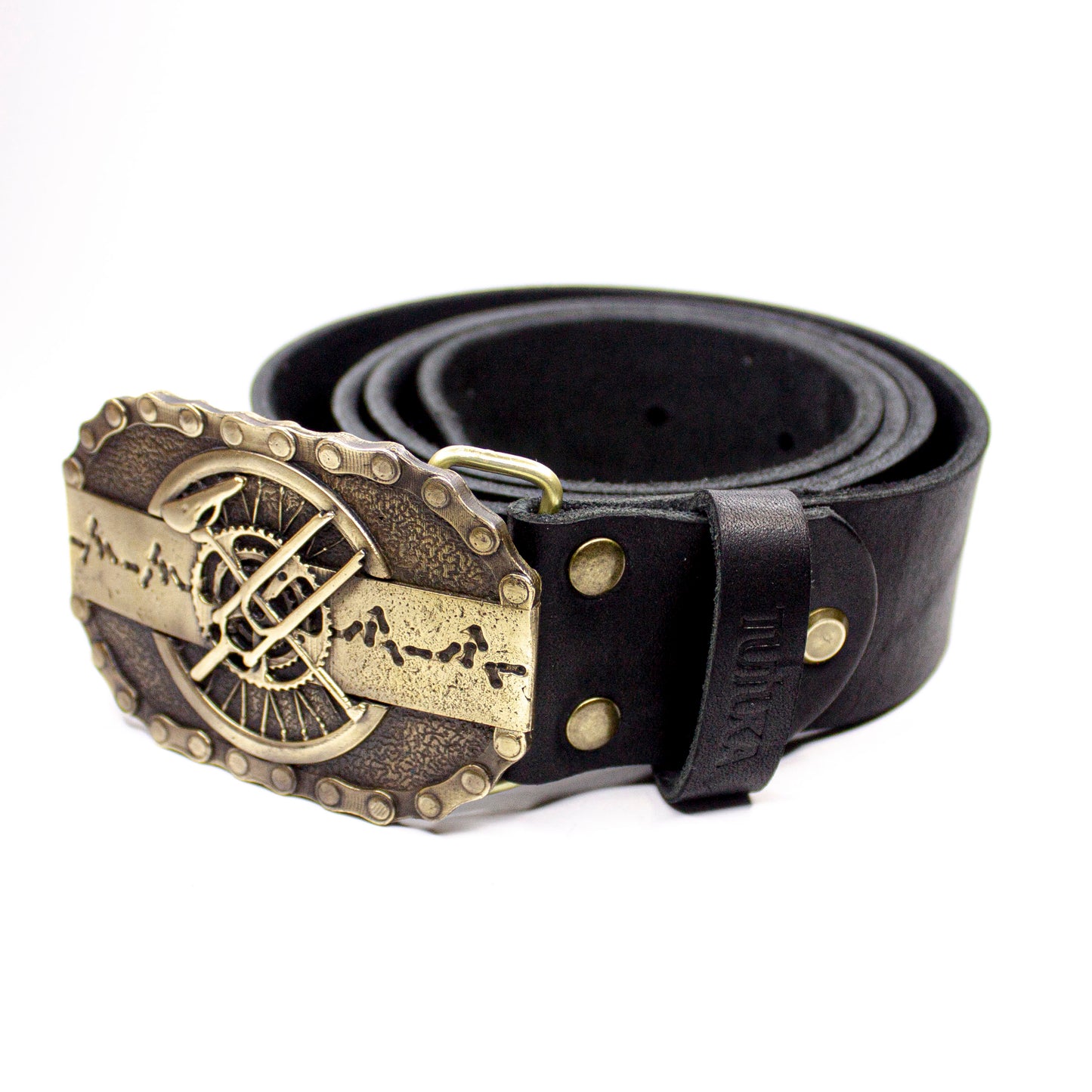 Leather belt with brass buckle "Сyclist's Heart"