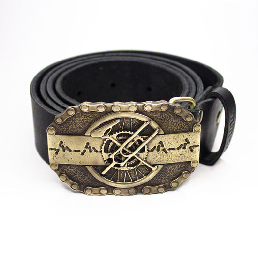 Leather belt with brass buckle "Сyclist's Heart"