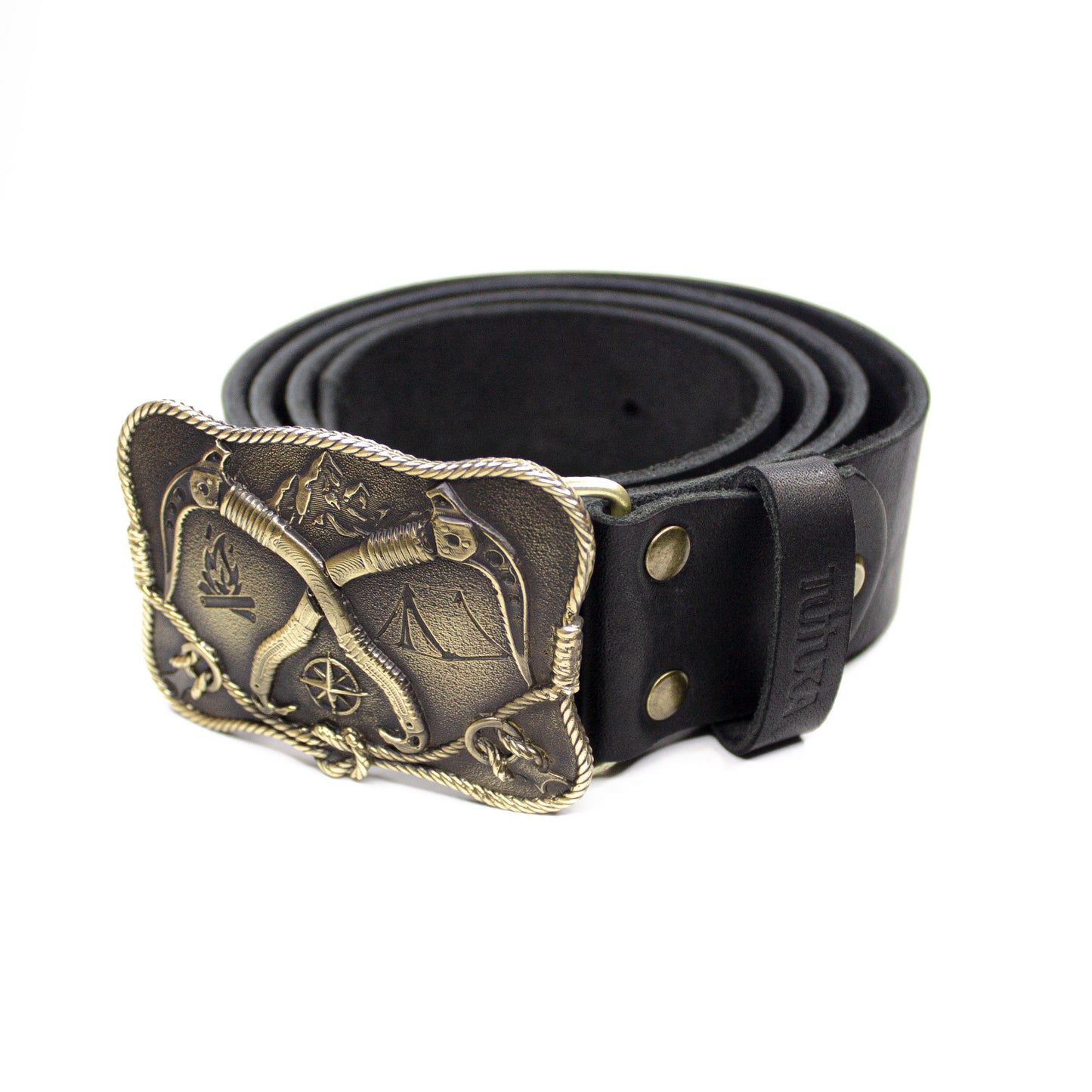 Leather belt with brass buckle "Rise Up"