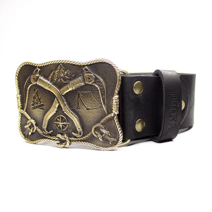 Leather belt with brass buckle "Rise Up"