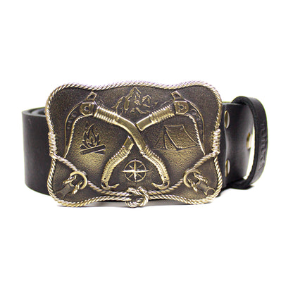 Leather belt with brass buckle "Rise Up"