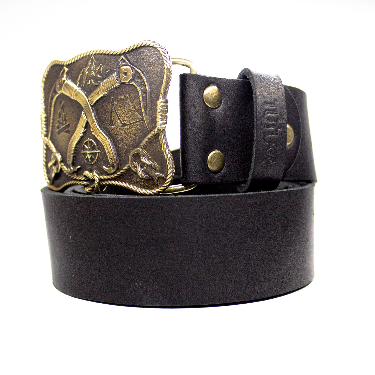 Leather belt with brass buckle "Rise Up"