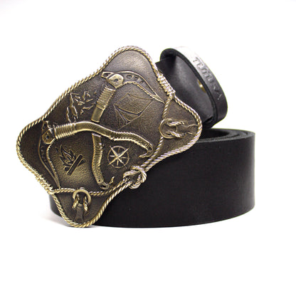 Leather belt with brass buckle "Rise Up"