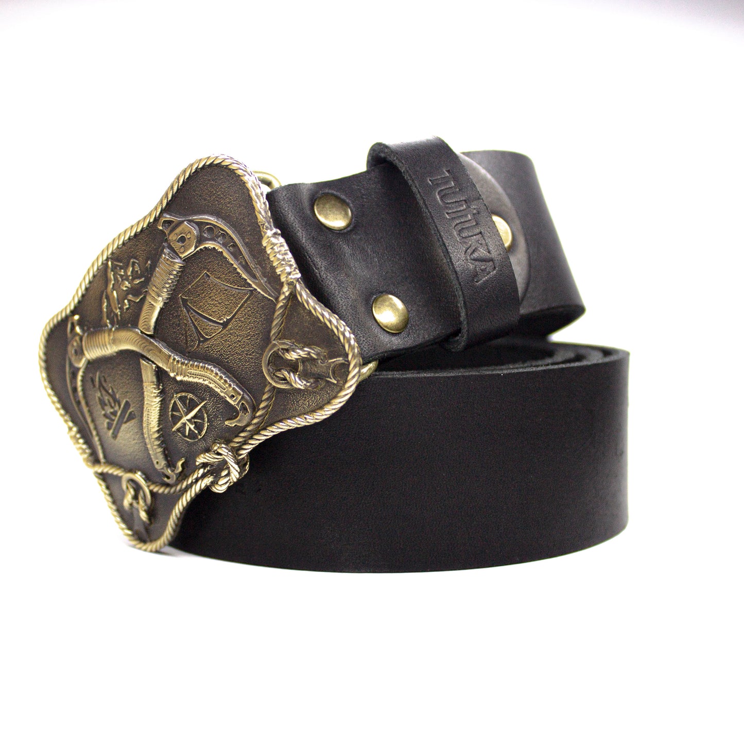 Leather belt with brass buckle "Rise Up"