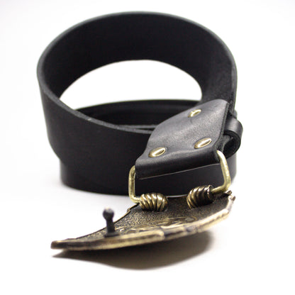 Leather belt with brass buckle "Сlimber"