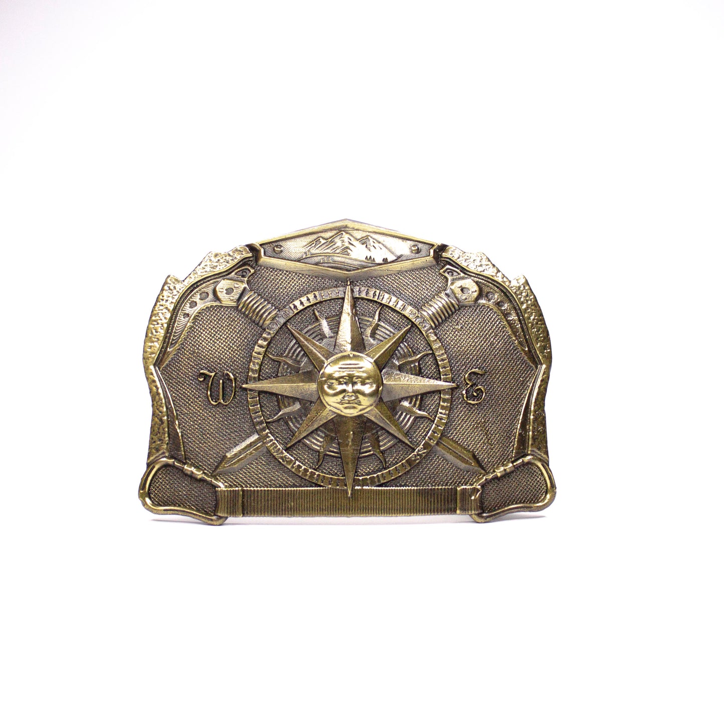 Leather belt with brass buckle "Solar Compass"