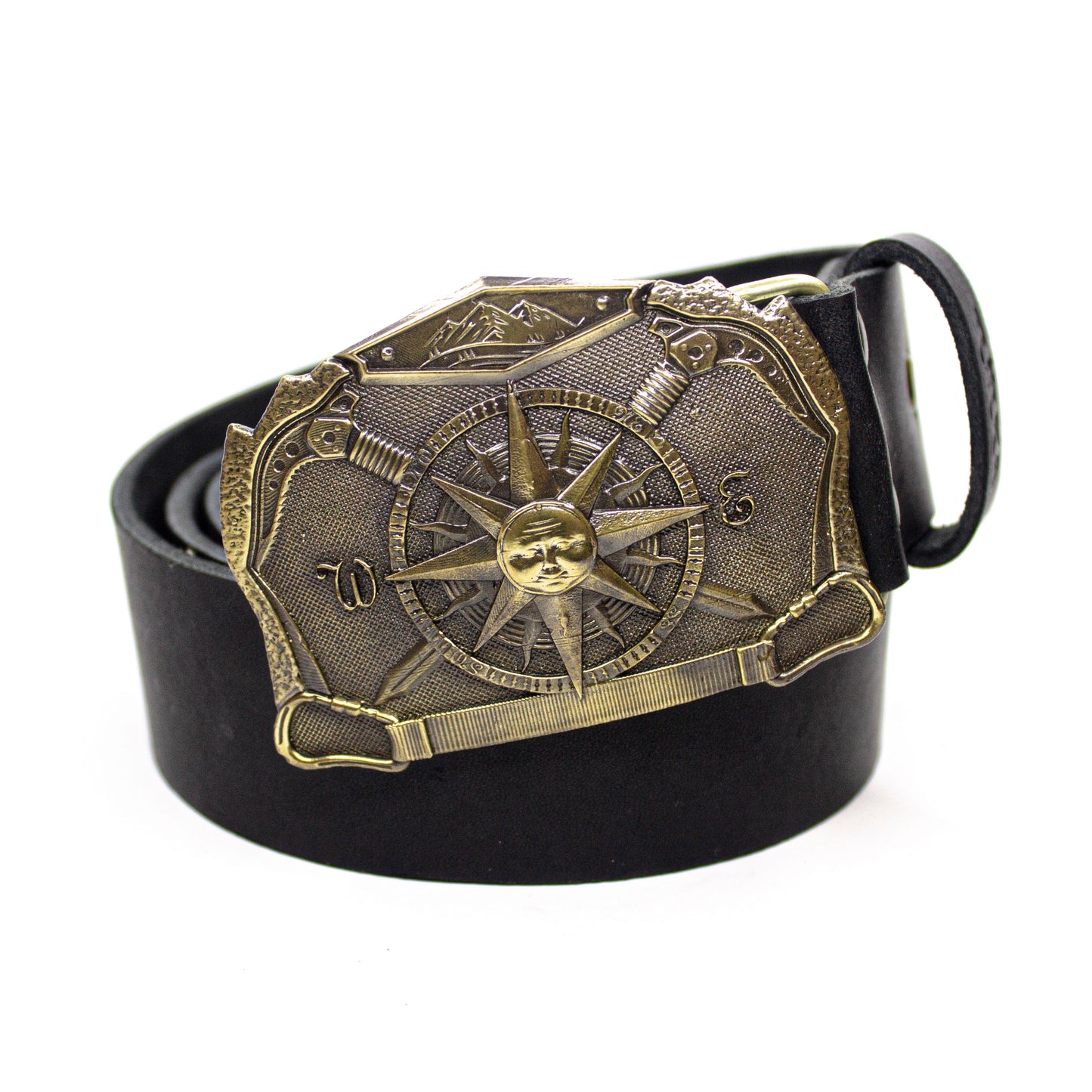 Leather belt with brass buckle "Solar Compass"