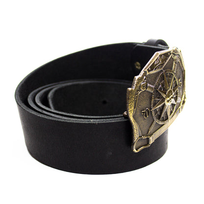 Leather belt with brass buckle "Solar Compass"