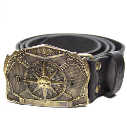 Leather belt with brass buckle "Solar Compass"