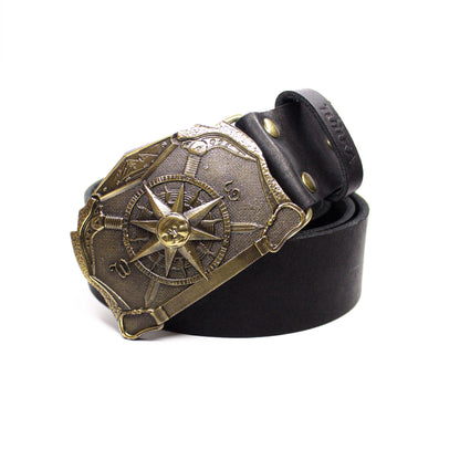 Leather belt with brass buckle "Solar Compass"