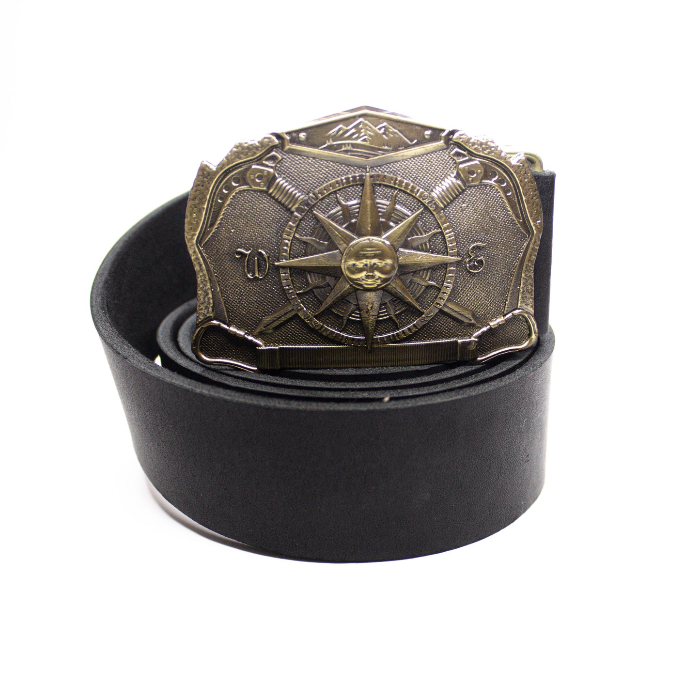 Leather belt with brass buckle "Solar Compass"