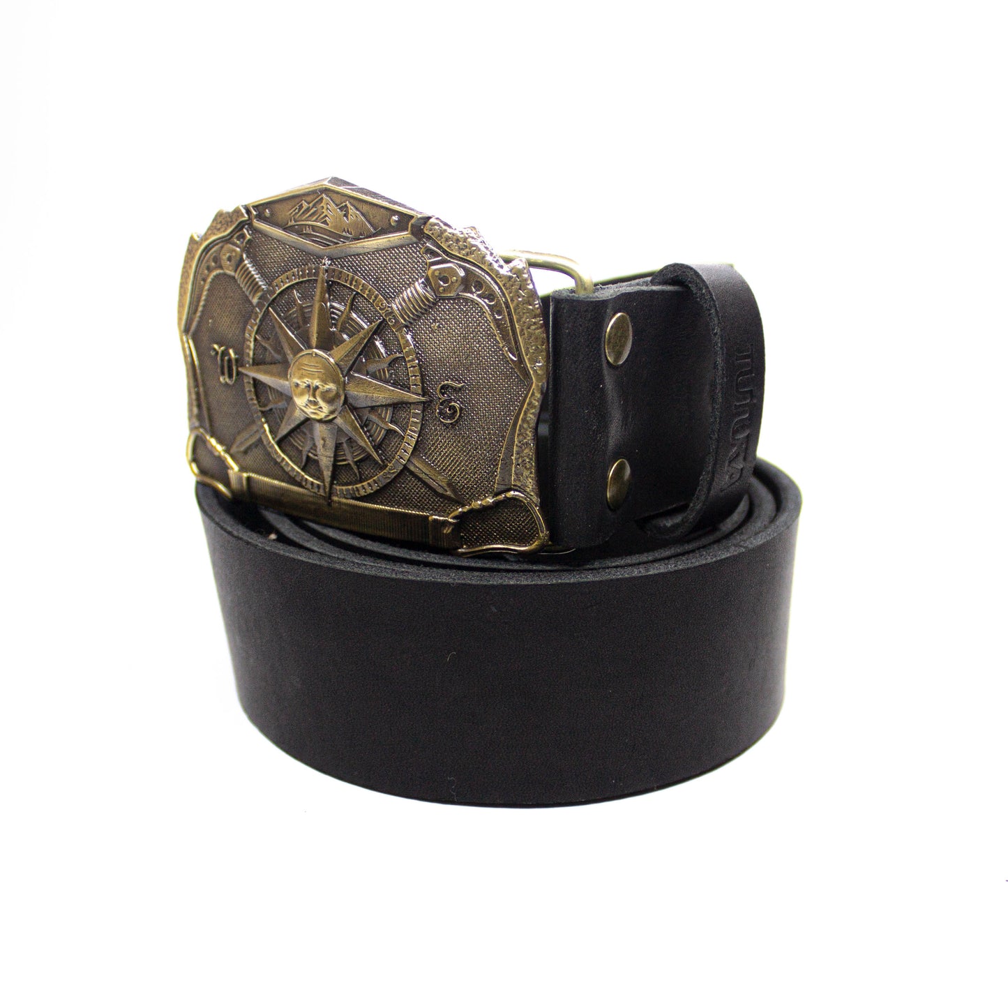 Leather belt with brass buckle "Solar Compass"