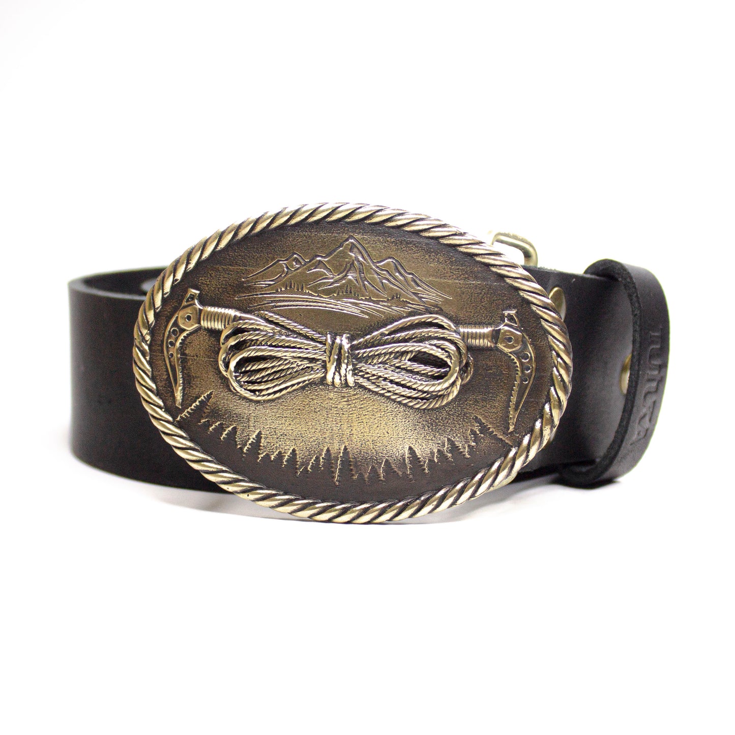 Leather belt with brass buckle "Vertex"