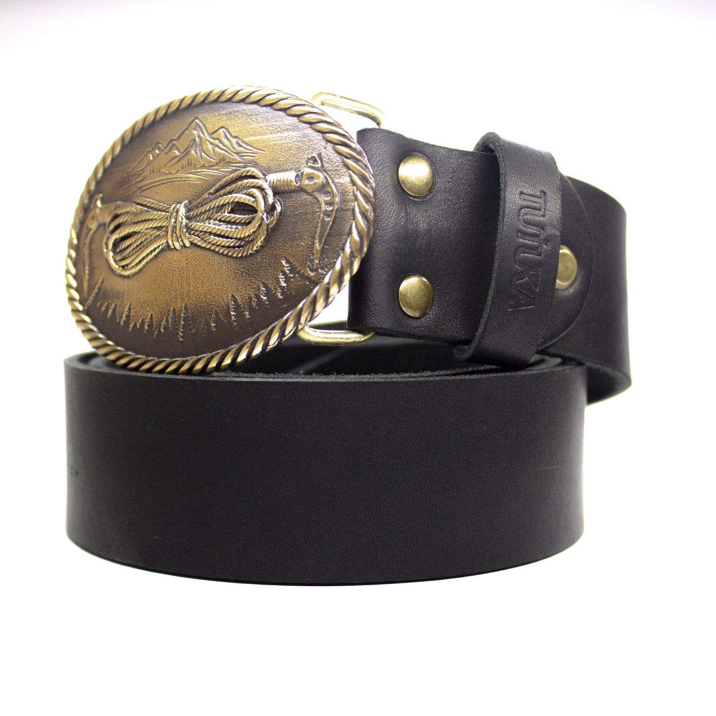 Leather belt with brass buckle "Vertex"